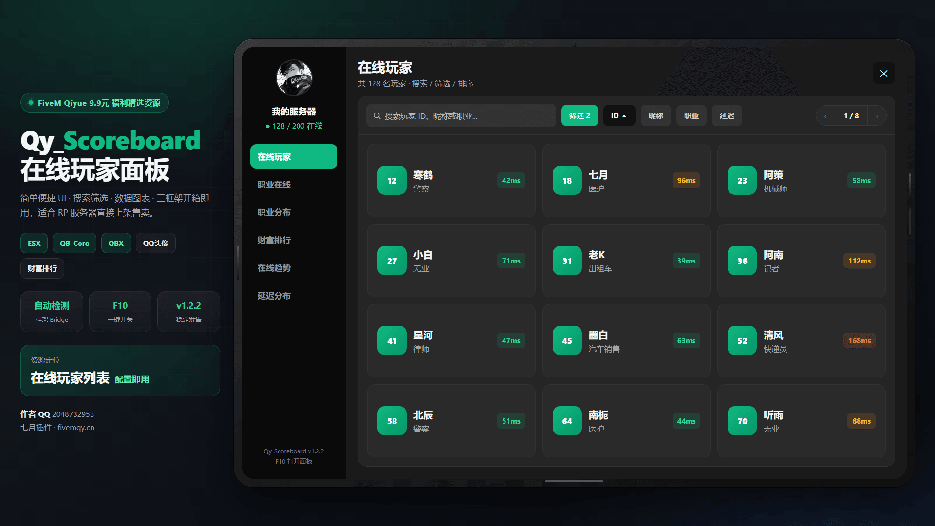 『ESX & QB & QBX』Qy_Scoreboard在线列表
